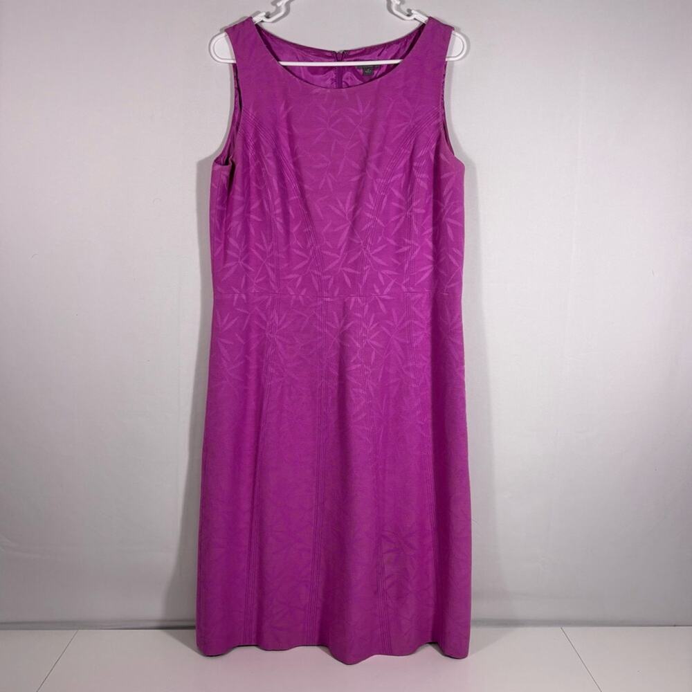 Ann Taylor Vibrant Pink Midi Dress with Subtle Leaf Pattern Size 12 1079